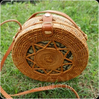 new circle design rattan ata hand woven batik lining handbag